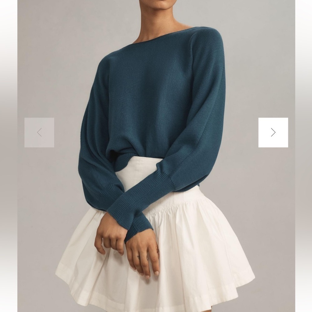 Anthropologie Modern Off-The-Shoulder Sweater TURQUOISE size L preloved - Picture 3 of 11